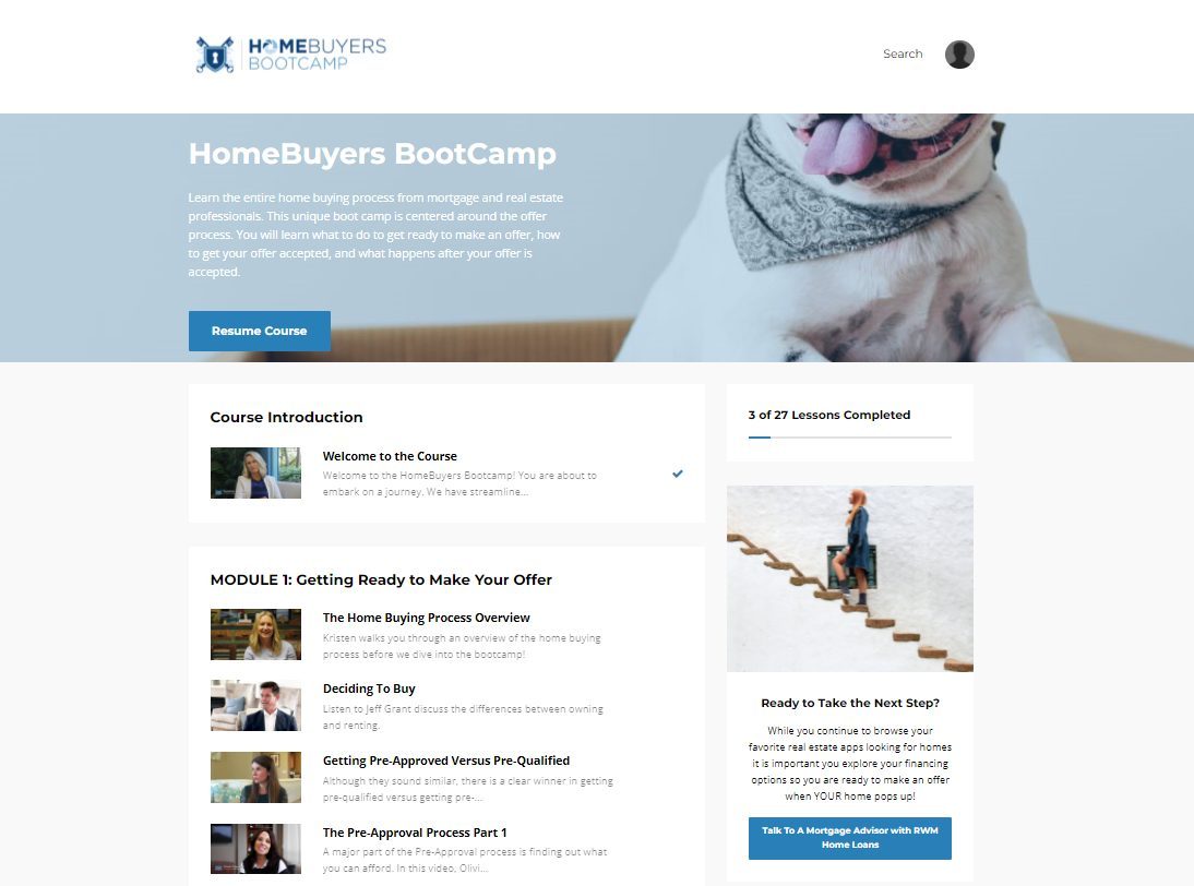Digital homebuying course home page